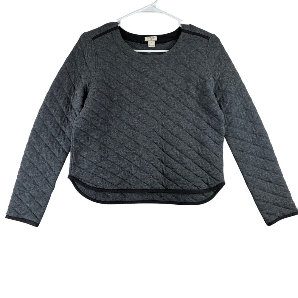 J Crew Quilted Crop Sweater Women's Oversized XS Soft 100% Cotton Poly Filled